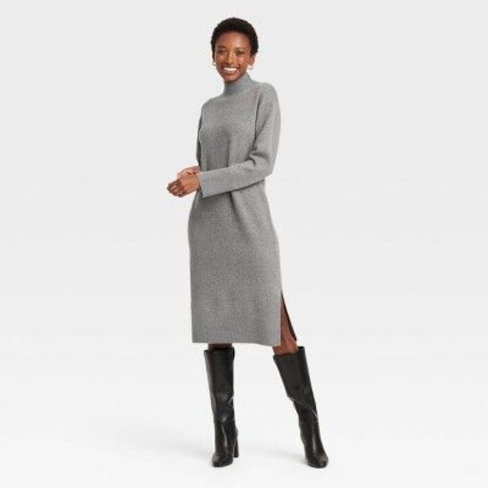 A New Day Gray Long Sleeve Mock Neck Sweater Dress